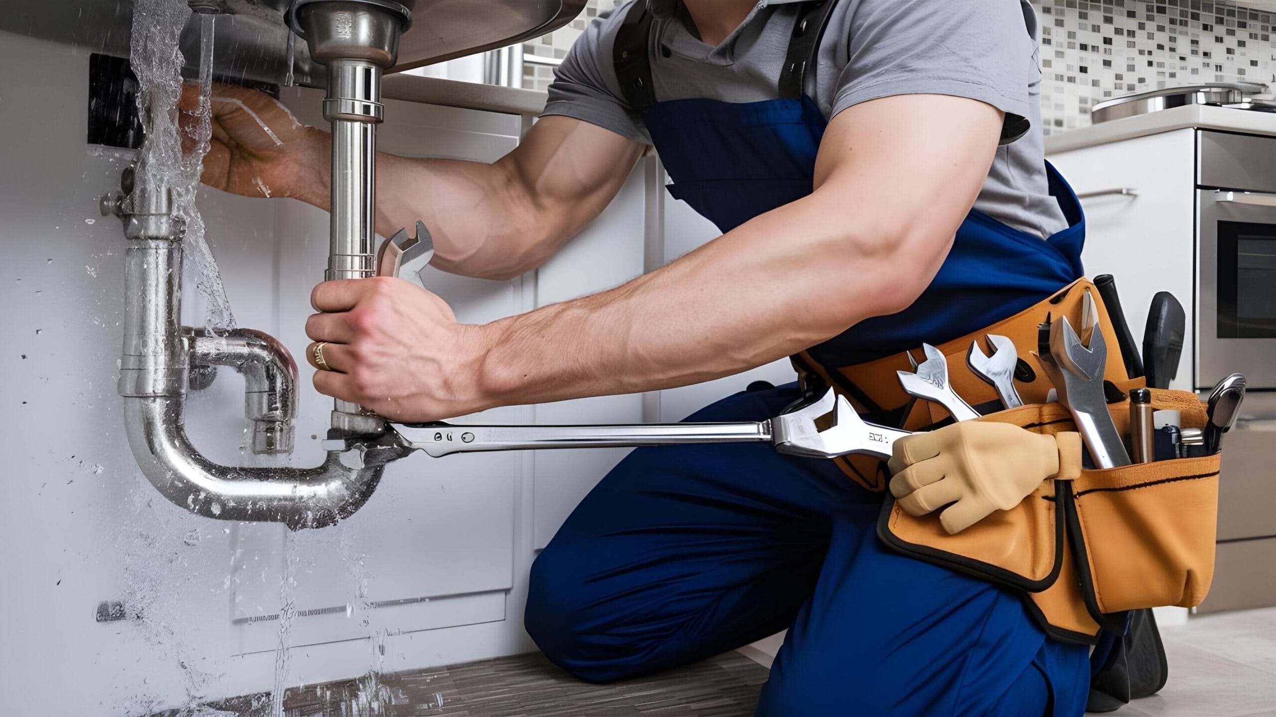 Plumber tightening a residential plumbing pipe in San Bernardino